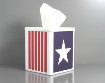 Patriotic Flag  Modular Square Tissue Box Cover – Interchangeable Panel Design