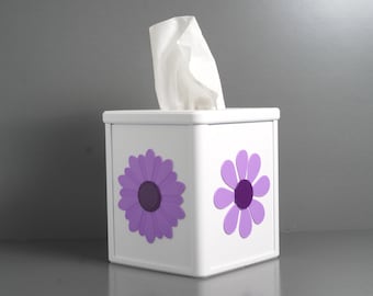 Purple Flower Modular Square Tissue Box Cover – Interchangeable Panel Design