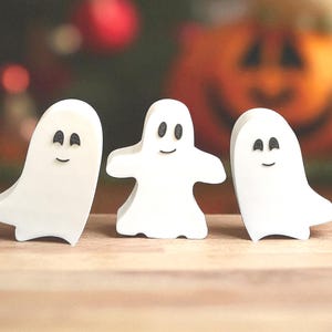 Set of 3 Ghost Shelf Sitters – Halloween Decorations for Tiered Trays, Mantels & Shelves | Cute Spooky Ghost Décor | Bundle Options