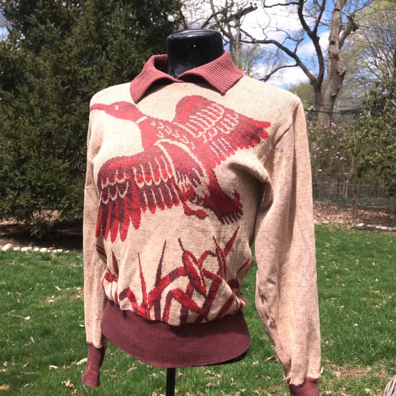 Vintage 40’s Barclay Playshirt Novelty Sweater Bir
