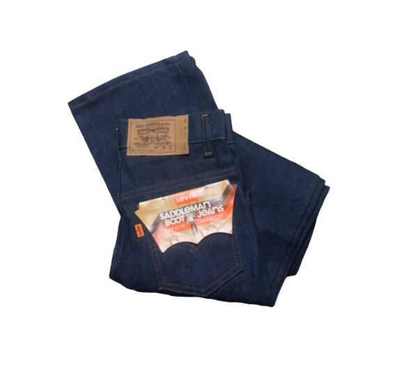 1970's Levis W25 L29 Student Bootcut Jeans USA Saddleman All Cotton Dark Wash Deadstock NOS
