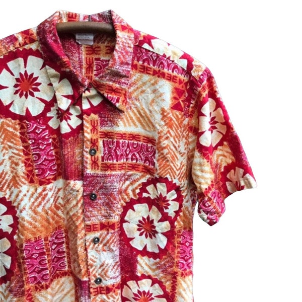 Vintage Hawaiian Aloha Short 60's Medium Large Cotton Loop Collar Rare Print