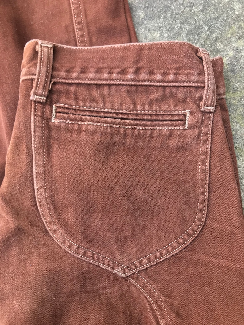 1970\u2019s Lee W31.5 L34 Moleskin Flared Bootcut Jeans Brown Talon Zipper Cotton #D32