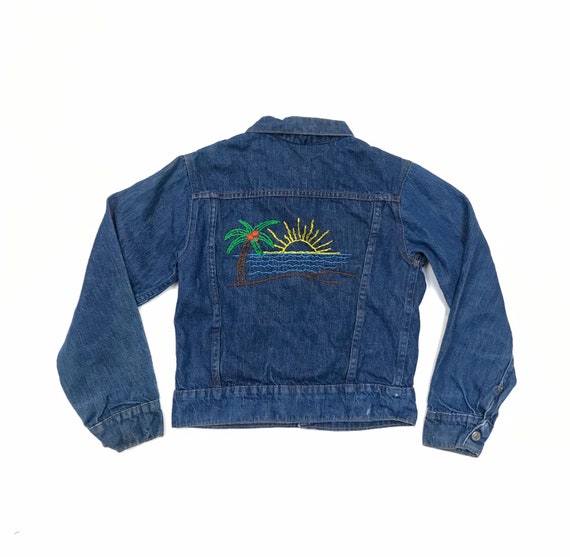 1970’s Young Children’s Embroidered Pleated Denim… - image 1