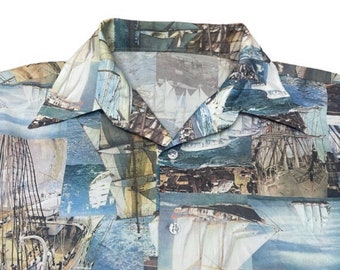 1970’s XL Novelty Nautical Men’s Shirt Print Knit Shirt Poly
