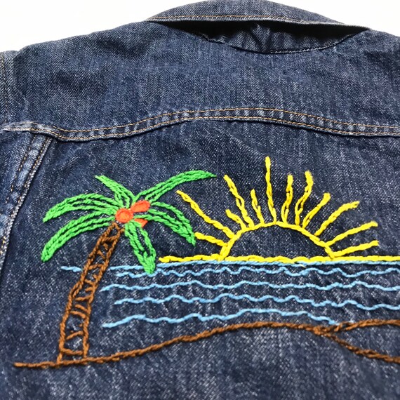 1970’s Young Children’s Embroidered Pleated Denim… - image 3