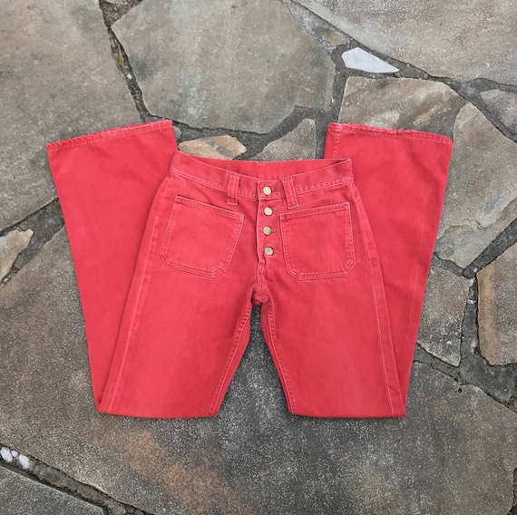 70’s Lee W28.5 L32 Moleskin Flared Red Jeans Sailo