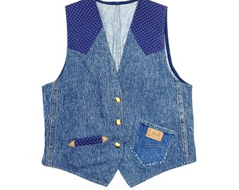 Vintage Midwest Patchwork Custom Lee Denim Vest 1980’s 90’s