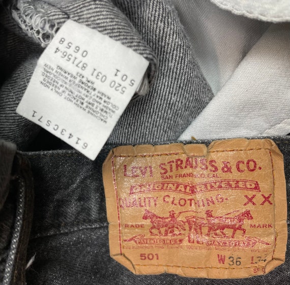 Levis W33.5 L32.5 USA 501 Vintage Faded Charcoal … - image 6