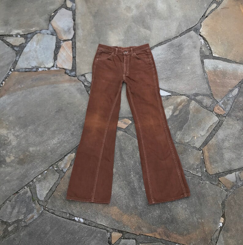 1970\u2019s Lee W31.5 L34 Moleskin Flared Bootcut Jeans Brown Talon Zipper Cotton #D32