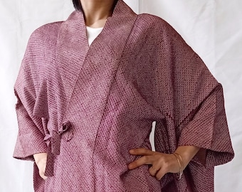 Chaqueta Haori de seda Shibori vintage: Cárdigan kimono japonés, talla M