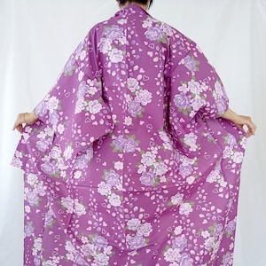 Vintage Cotton Yukata: Blush Purple Peony Floral Kimono Robe