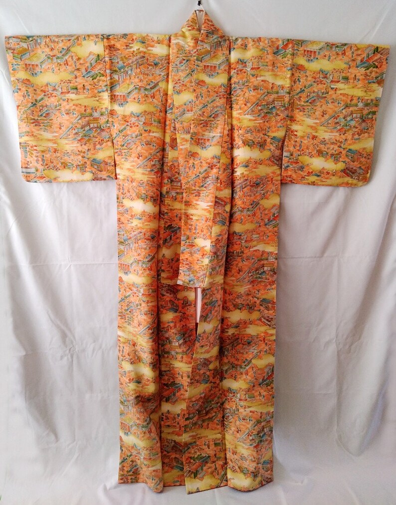 Vintage Authentic Japanese Kimono Orange Silk Kimono Dress Etsy