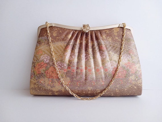 Vintage Kimono Bag, Brown Gold Brocade Bag, Broca… - image 2