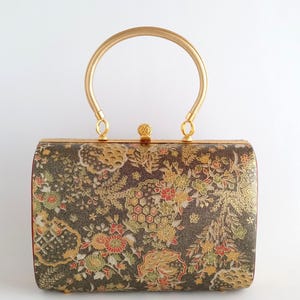 Vintage Japanese Kimono Handbag: Gold Floral Evening Clutch, Made in Japan