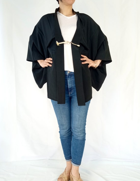 Black Silk Haori Kimono Jacket for Women with Emb… - image 2