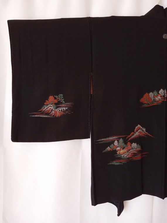 Black Silk Haori Kimono Jacket for Women with Emb… - image 5
