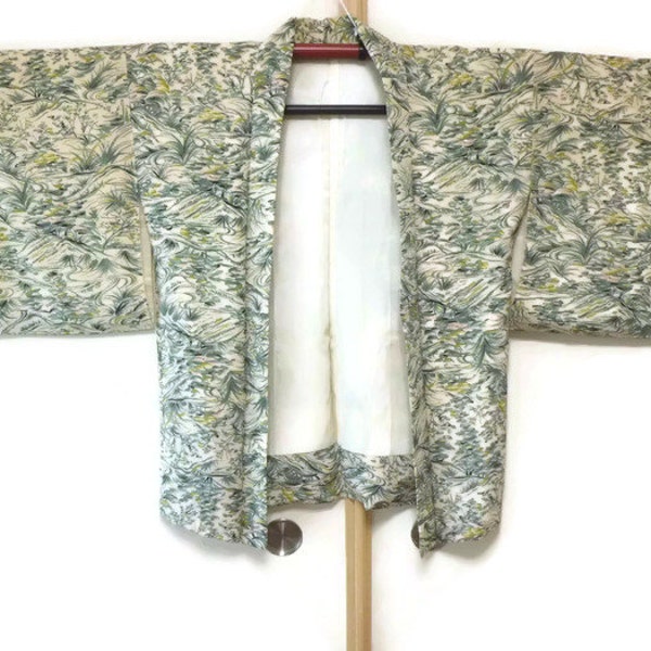 Vintage Silk Kimono Jacket with Abstract Japanese Scenic Motif, Vintage Haori, Kimono Cardigan, Asian Jacket, Fast Delivery  JA0028VH