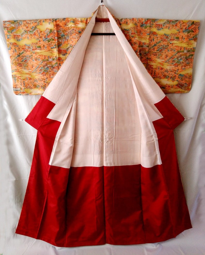 Vintage Authentic Japanese Kimono Orange Silk Kimono Dress Etsy