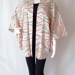 Shibori Silk Haori in Off White: Japanese Kimono Cardigan, Kanoko Motif Jacket Size S