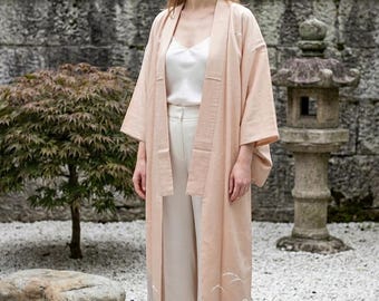 Vintage Ro Silk Summer Kimono: Dusty Rose Pink – Japanese Robe – Chidori Motif