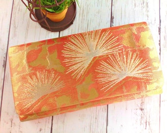 Vintage clutch kimono bag Japanese brocade clutch wallet orange gold tone evening clutch - JA019VH