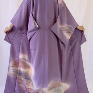 Vintage Purple Silk Kimono for Women – Japanese Traditional Wear, Size L - Tsukesage Kimono Robe - Gift Idea for Her