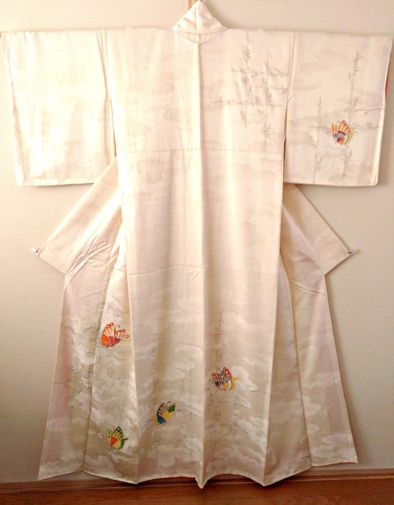 Vintage kimono Japanese kimono ivory white silk ki
