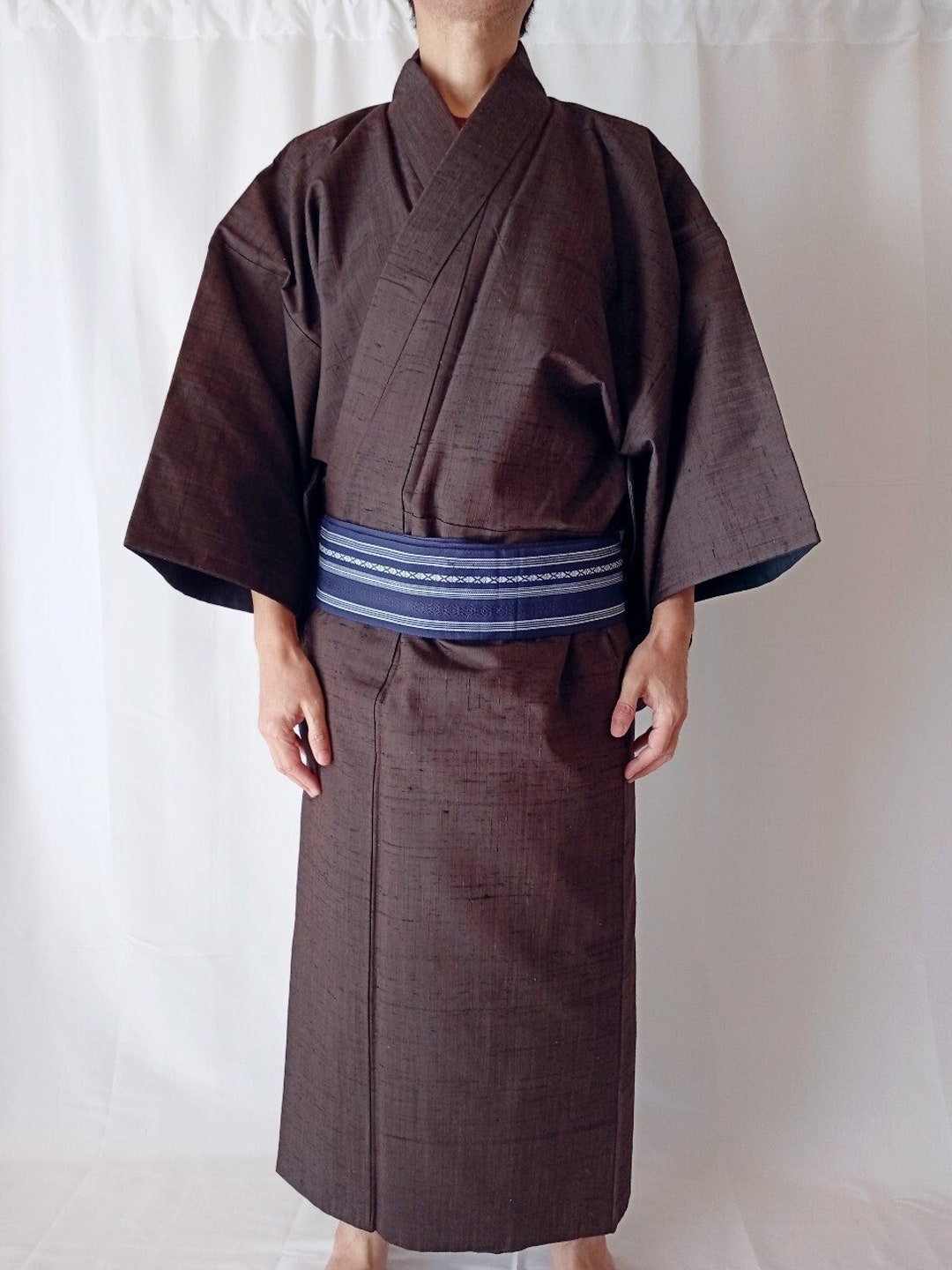 Japanese Mens Kimono Robe in Brown Size XL Vintage Tsumugi - Etsy