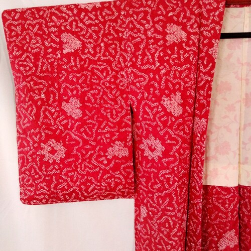 Red Shibori Haori Jacket, Kanoko Heart Shibori, Japanese Oversized Jacket, Vintage Silk Kimono Jacket for Women, Vintage Japanese Haori shops