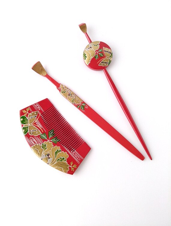 Kanzashi Haar-Pin Schablone – Schmetterling-Design, Rot, Aus Japanischem Chirimen