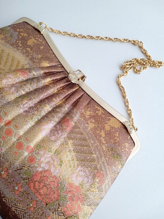 Vintage Kimono Bag, Brown Gold Brocade Bag, Broca… - image 4