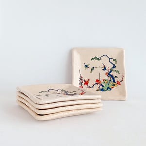 Vintage Japanese Small Plates Kozara Set, Mino Ware Japanese Pottery, Ceramic Plates, Housewarming Gift Idea