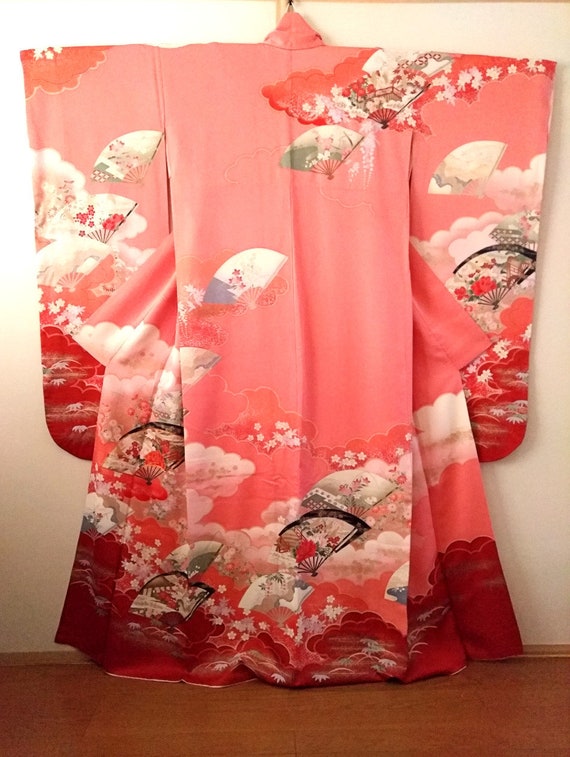 Vintage kimono Japanese kimono salmon pink silk ki