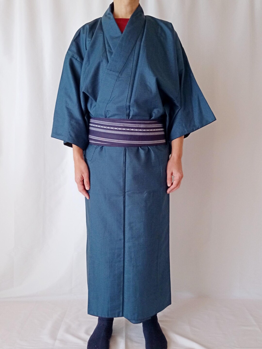 Reserved - Japanese Men's Kimono Robe in Dark Aqua Blue Size M, Vintage ...
