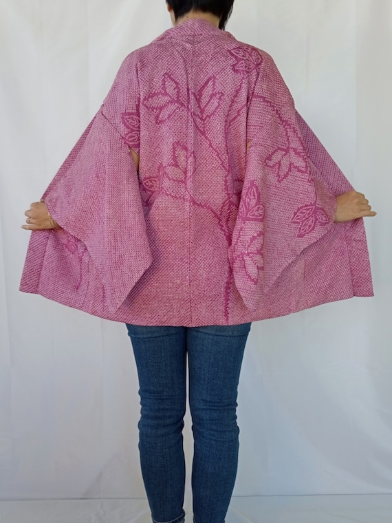 Japanese Women's Silk Kimono Jacket, Floral Purpli