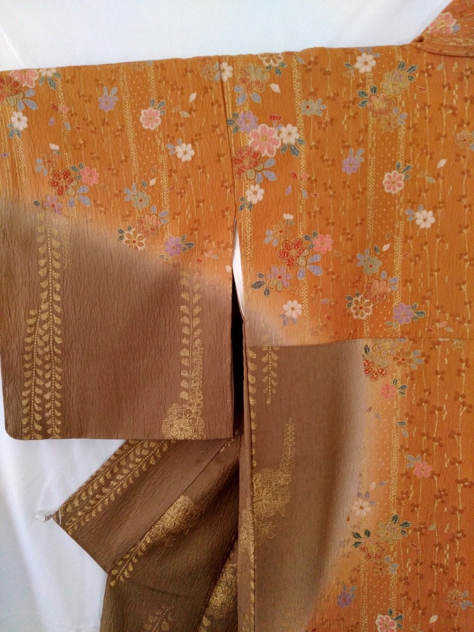 Japanese Silk Houmongi Kimono Brown Kimono Dress Floral Etsy