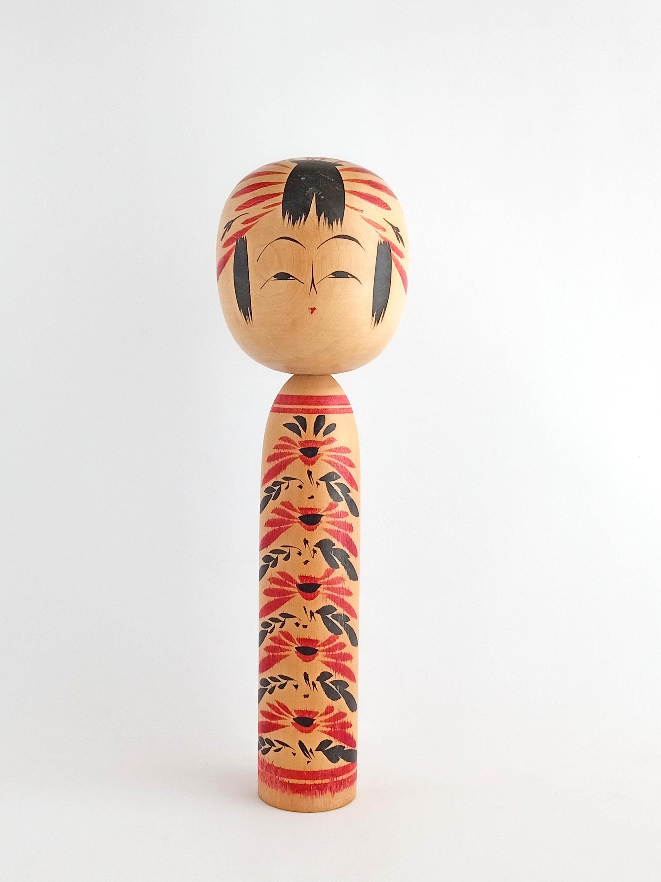 Vintage Japanese Kokeshi Doll by Tsuneichi SUGA - Tōgatta Style Handcrafted  Kokeshi 24cm - Japanese Folk Art Doll from 1970's