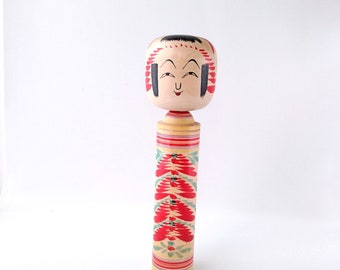 Vintage Japanese Kokeshi Doll by Agatsuma Tsutomu - Hijo-ori Style - 19cm Handcrafted Wooden Doll - Collectible Japanese Art