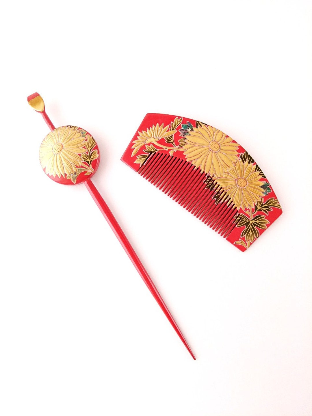 Vintage Japanese Hair Pins Set of 2 Kanzashi Chrysanthemum Etsy