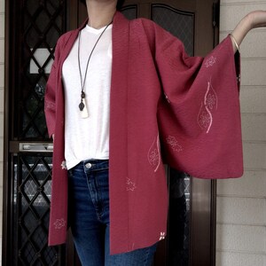 Vintage Silk Kimono Jacket: Cardinal Red Japanese Cardigan, Size S