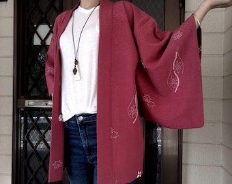 Vintage Seide Kimono Jacke: Kardinalrote Japanische Strickjacke, Größe S