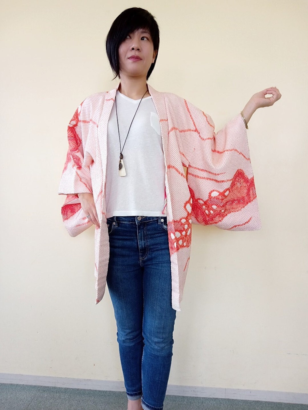 Vintage Shibori Silk Haori Jacket Peachy Pink Shibori Kimono - Etsy