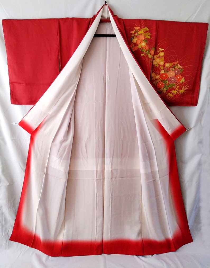 Red Silk Kimono Robe Floral Long Kimono Dress Vintage Etsy