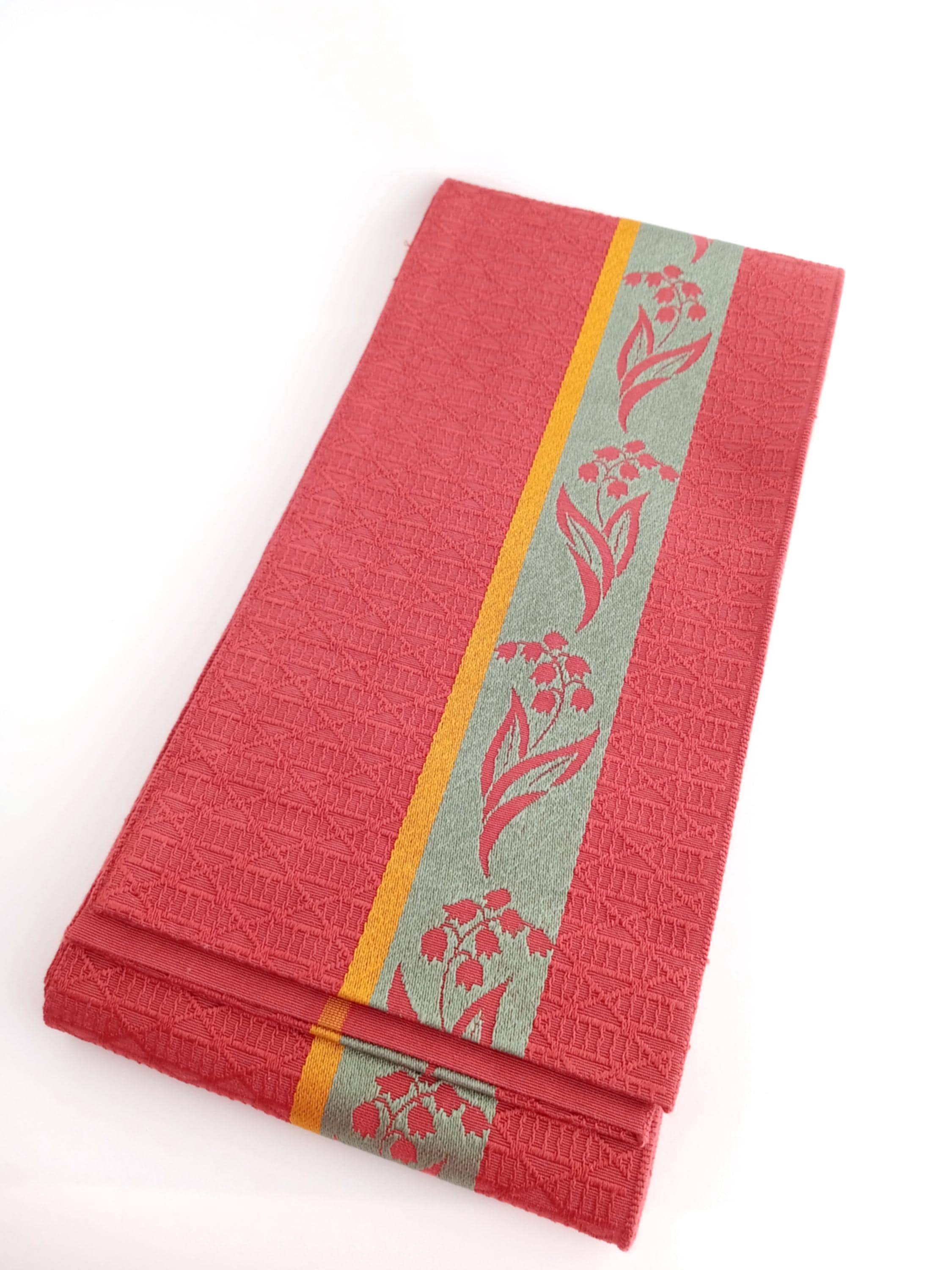 Vintage Japanese Vermilion Silk Fukuro Obi Sash Double Sided Fukuro Obi | Japanese Silk Brocade – Shibui  main image 4