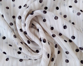 Vintage Polka Dot Georgette Fabric: 1980s White & Black Polyester, Made in Japan (3 Yards)