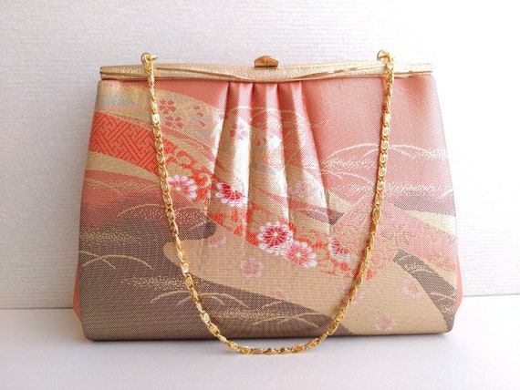 Vintage Japanese Brocade Bag, Orange Brown Kimono… - image 3