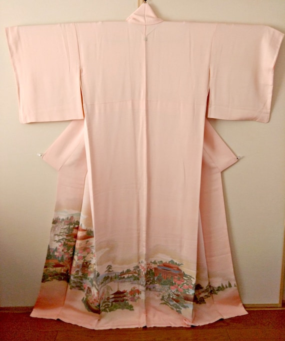 Vintage kimono Japanese kimono coral pink silk kim