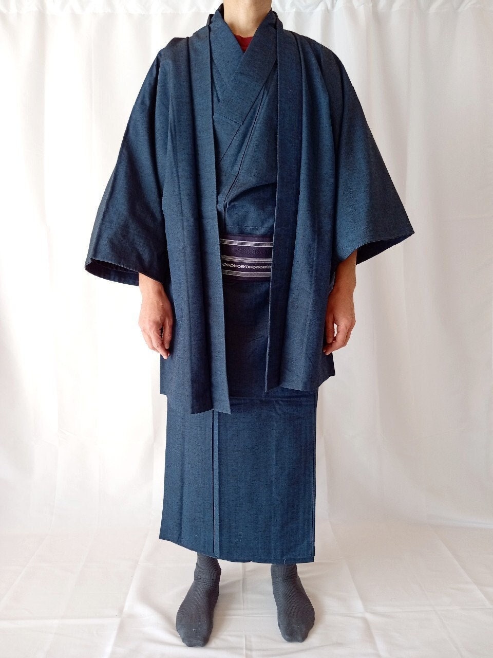【Anei】HAORI COAT MONSTER／新品タグ付／送料込 Japanese Men's Kimono Robe Haori Jacket Set Size L, Vintage