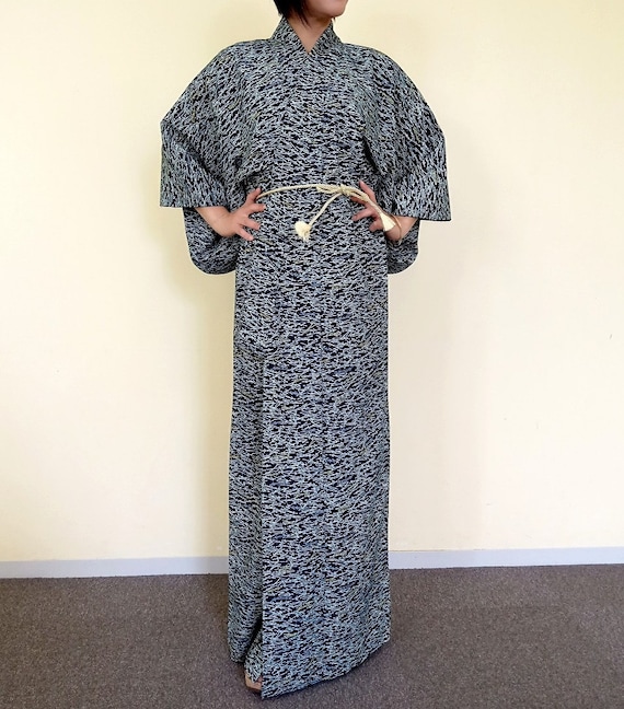 Japanese Kimono Robe, Komon Kimono with Abstract P